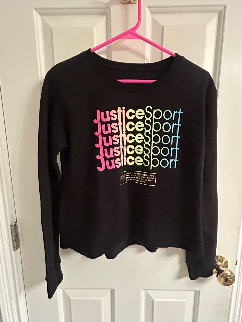 Justice Black Long Sleeve Fleece Lined Sweatshirt with Neon Gradient Logo